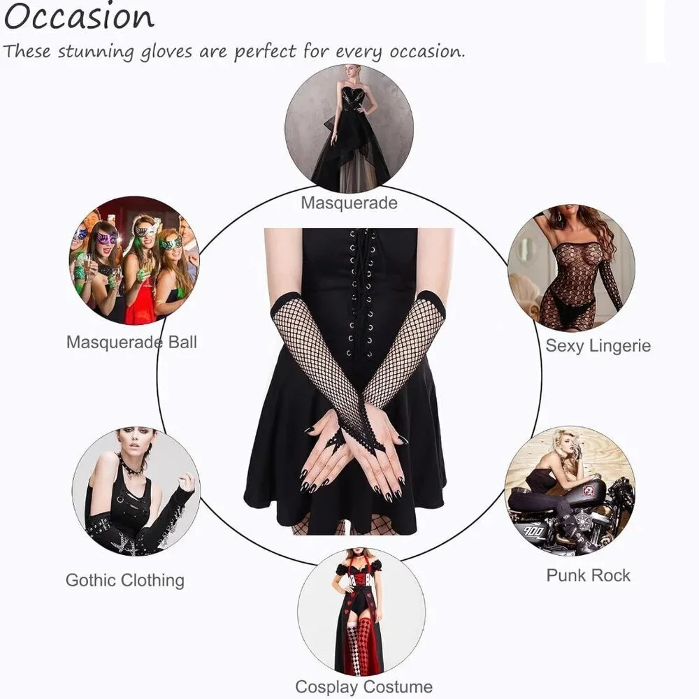 Women's Fishing Halloween Black 14 Net Gloves Fingerless Gothic Accessories